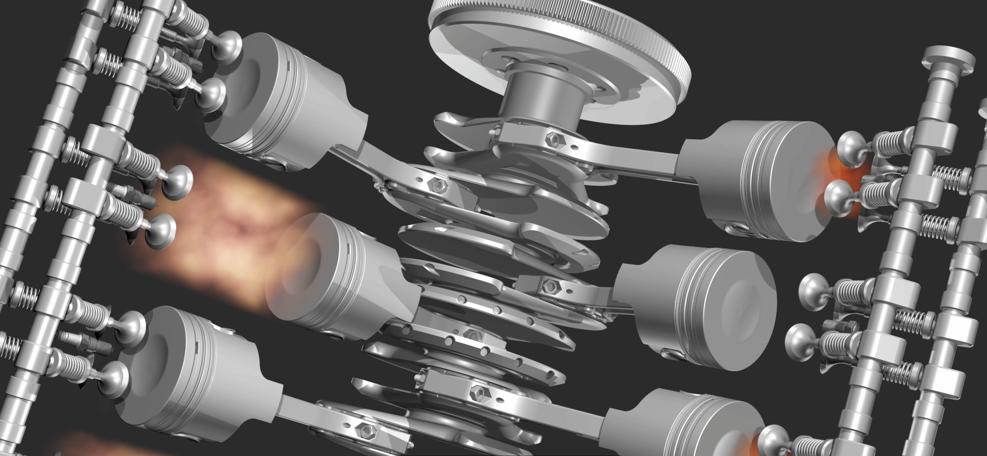 Close-up of a high performance engine running